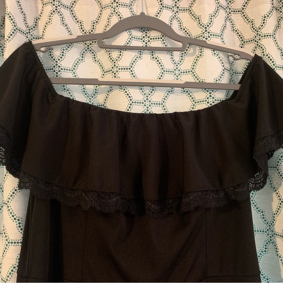Black Ruffled Off-Shoulder Dress - Picture 2 of 4